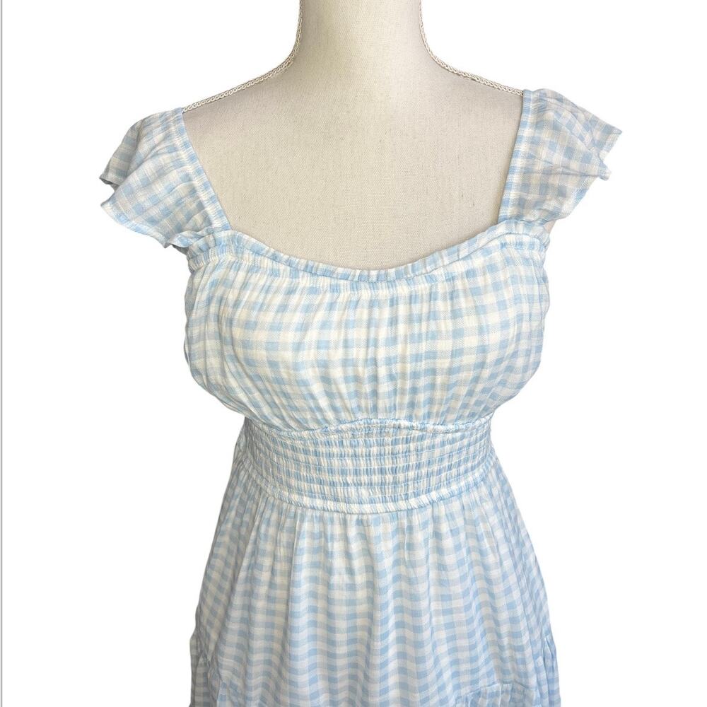 Sugar kiss Light Blue Gingham Smocked Waist Sundress feminine cottagecore - Picture 2 of 8